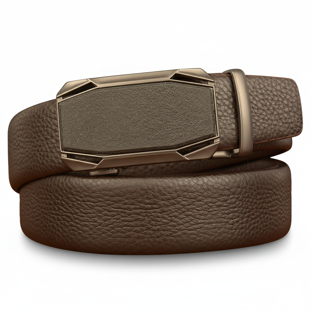 Ceinture homme Cannes 4 en cuir marron grainé avec boucle automatique rectangulaire argentée
