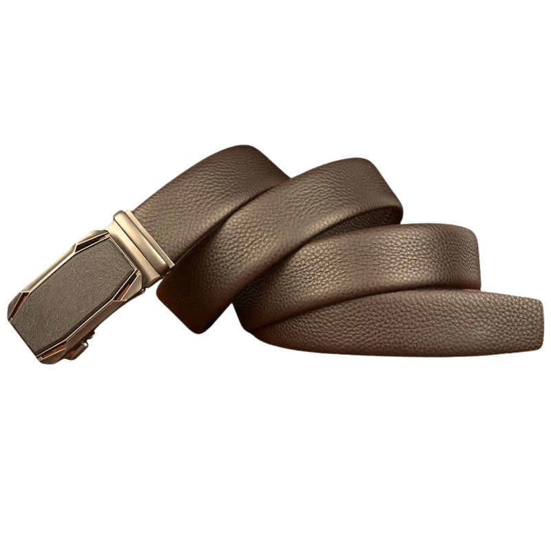 Ceinture pour homme Cannes 4 en cuir grainé marron avec boucle automatique rectangulaire argentée