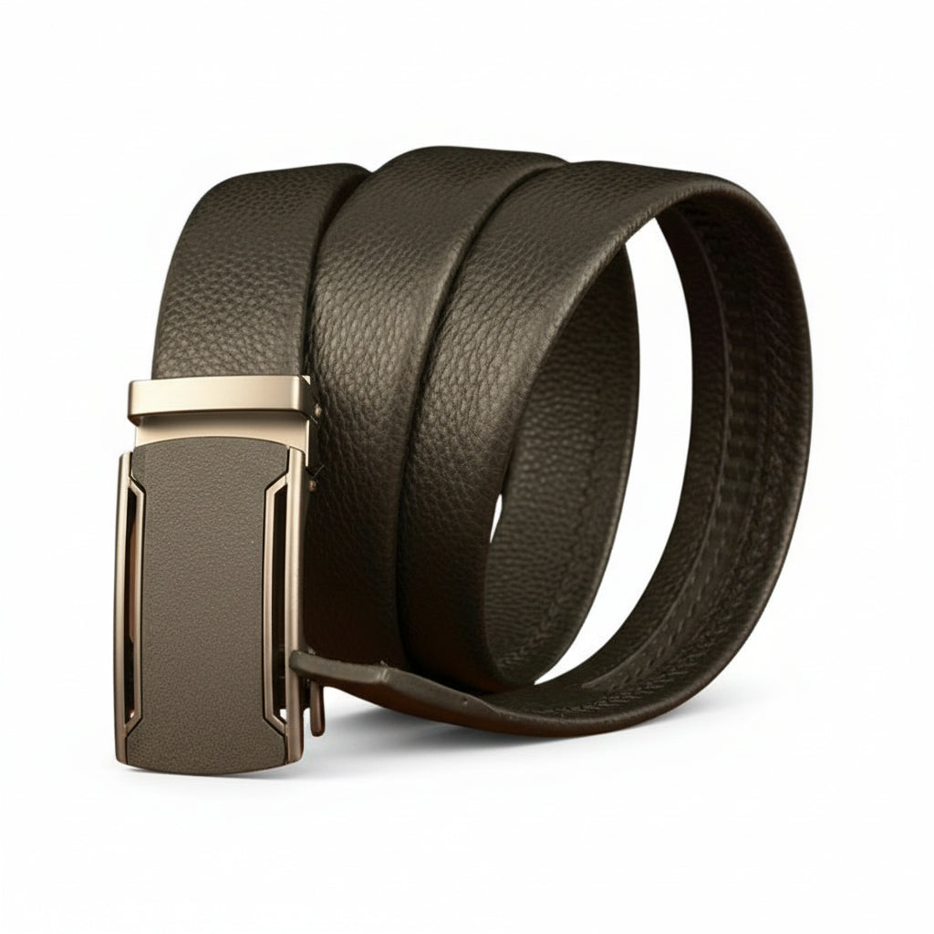 Ceinture homme Cannes 5 en cuir grainé marron avec boucle automatique argentée