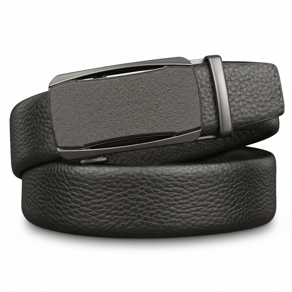Ceinture homme Cannes 6 en cuir noir grainé avec boucle automatique argentée #fullwidth