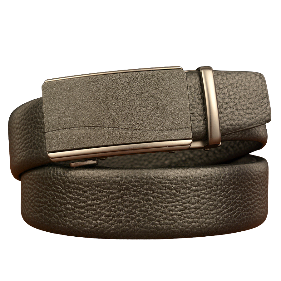 Ceinture homme Cannes 7 en cuir noir texturé grainé avec boucle automatique argentée lisse #fullwidth