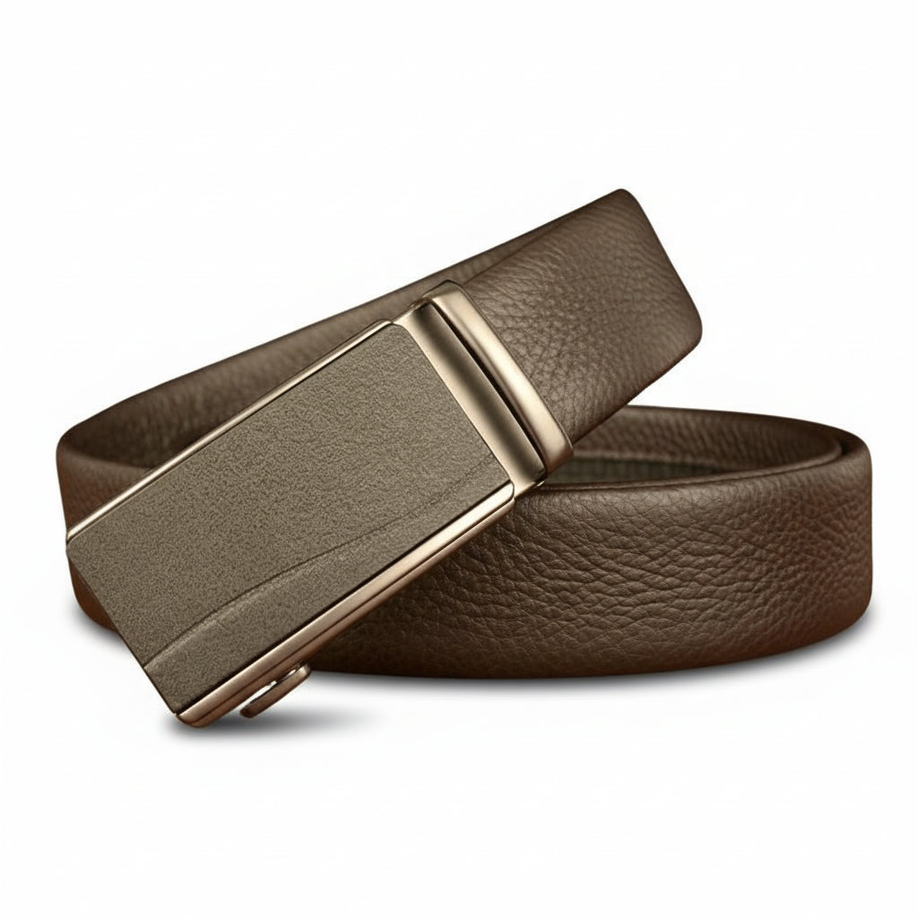 Ceinture homme Cannes 7 en cuir marron grainé avec boucle automatique argentée rectangulaire