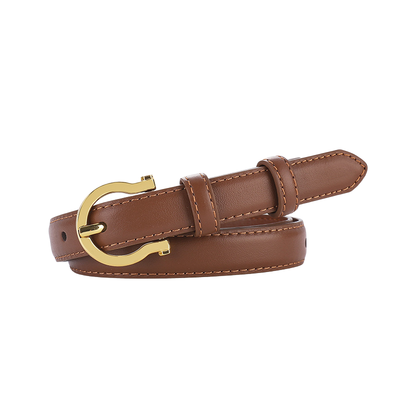 Ceinture femme Cassandre 2 en cuir marron avec boucle dorée demi-lune