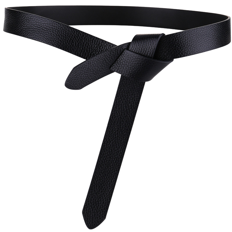Ceinture en cuir noir pleine fleur pour femme, modèle Céline, avec fermeture à nouer et texture grainée litchi.