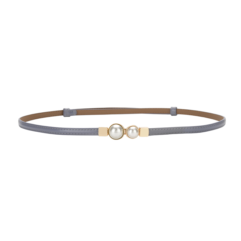 Ceinture fine Chamonix grise avec fermoir perlé et boucle dorée