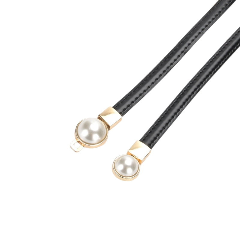 Ceinture Chamonix noire en cuir avec perles dorées décoratives et boucle dorée