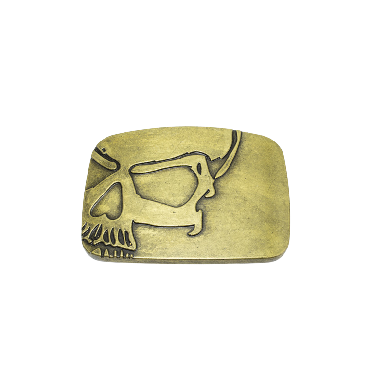 Boucle de ceinture Clémence pour homme en alliage doré ornée d'un motif tête de mort gravée