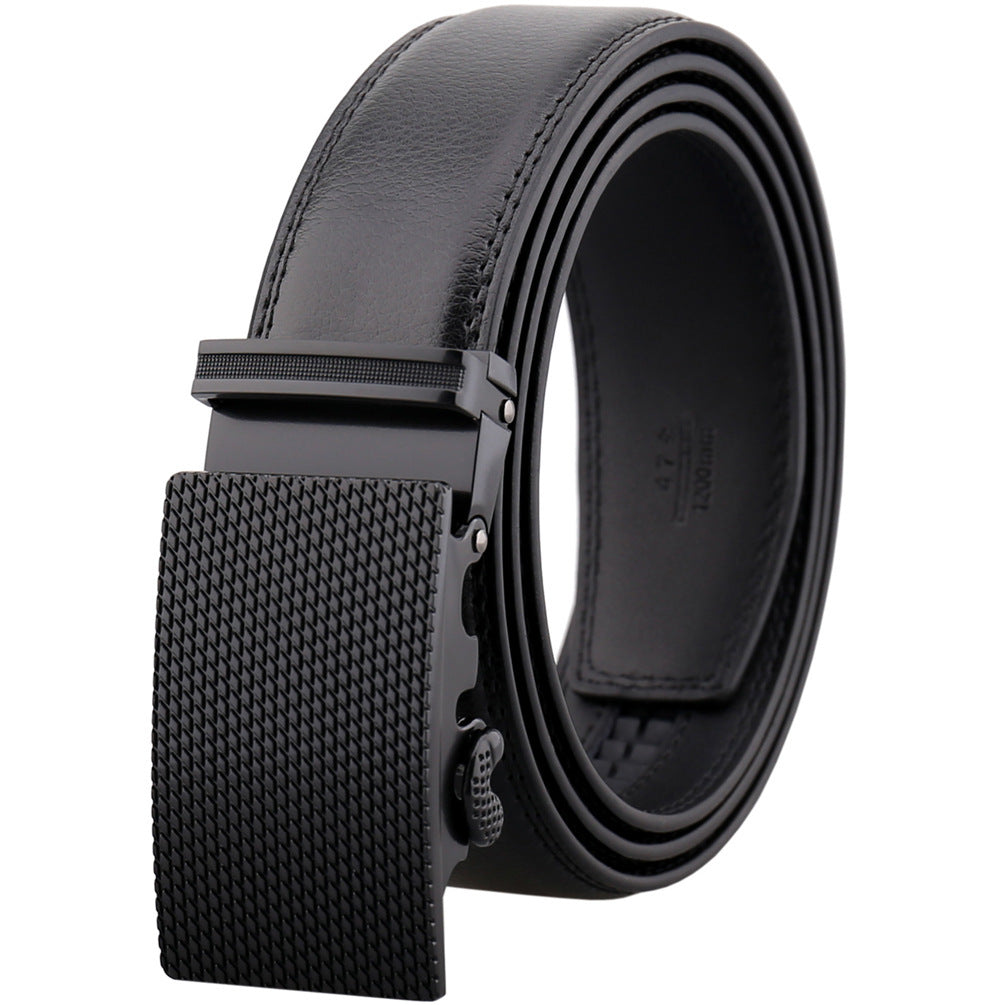 Ceinture homme Cocteau noire en cuir de vachette refendu avec boucle automatique rectangulaire texturée #fullwidth