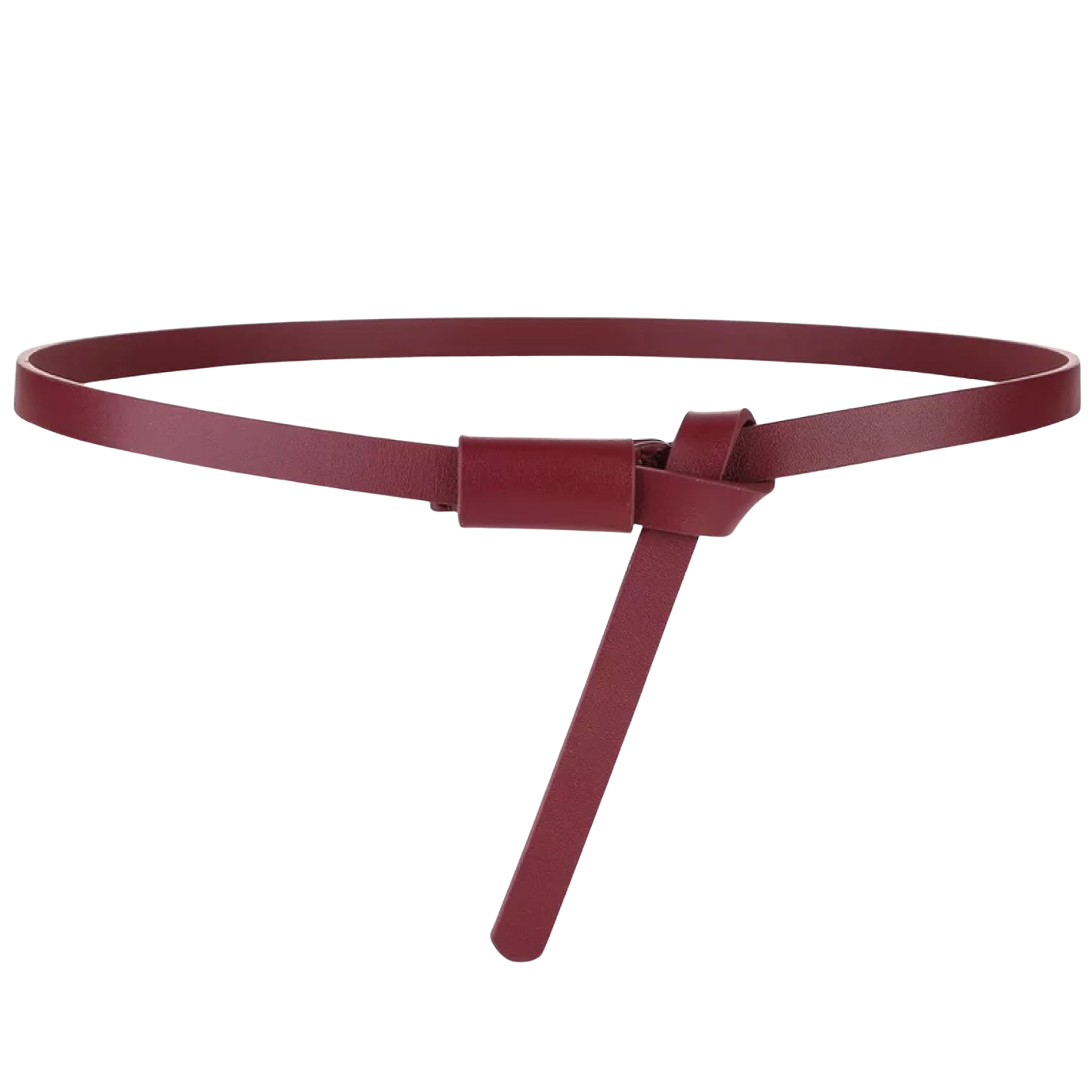 Ceinture fine pour femme Colmar en cuir bordeaux, avec une boucle à nouer discrète.