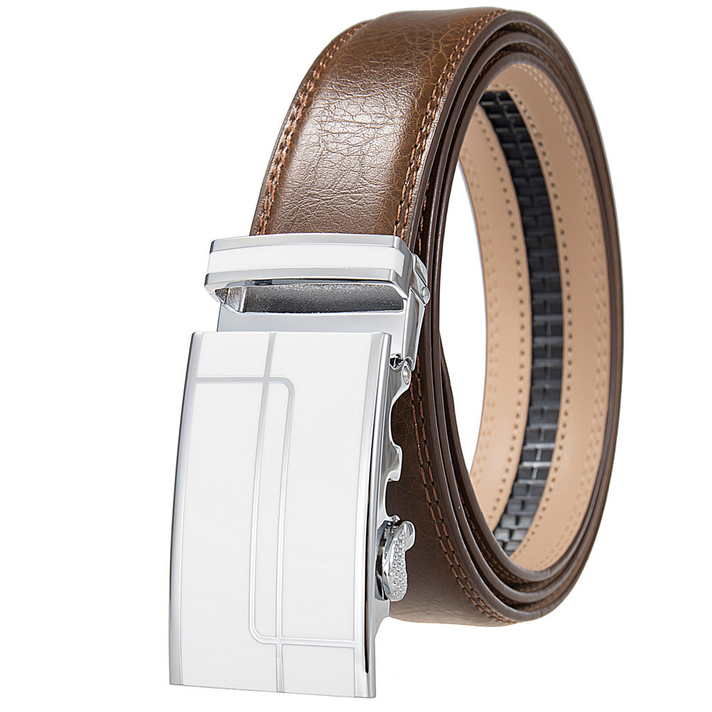 Ceinture homme Concorde 60 en cuir marron avec boucle rectangulaire argentée à motifs linéaires