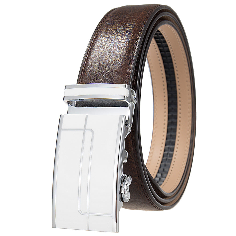 Ceinture homme Concorde 60 en cuir marron avec boucle automatique argentée rectangulaire et motifs linéaires.