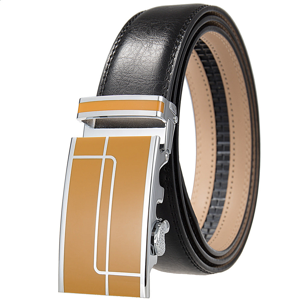 Ceinture homme Concorde 60 noire avec boucle automatique argentée et détails couleur beige