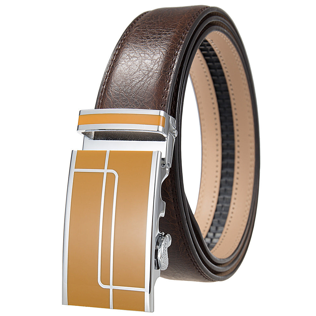 Ceinture homme Concorde 60 marron avec boucle automatique argentée et détails beige
