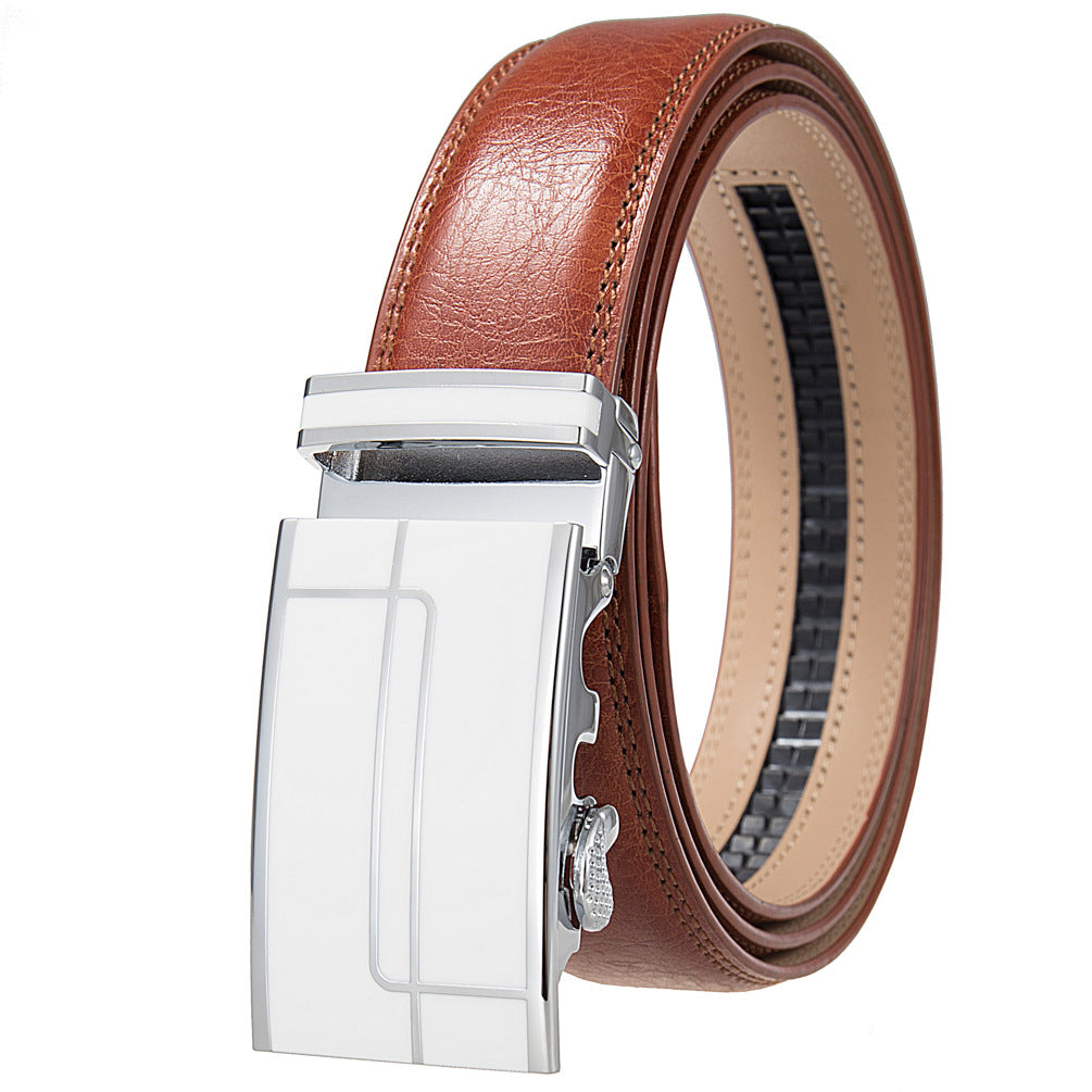 Ceinture homme Concorde 60 en cuir marron clair avec boucle automatique argentée à motifs linéaires