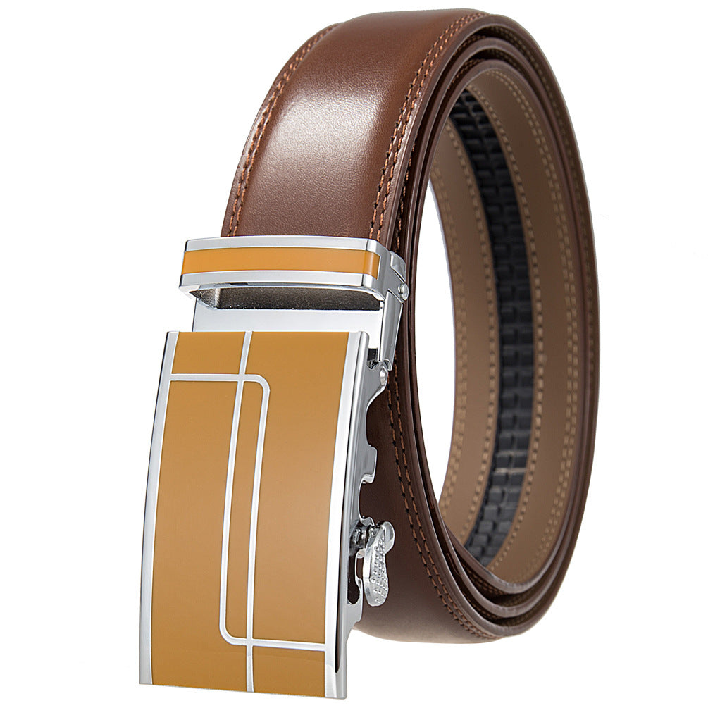 Ceinture homme Concorde 95 en cuir marron avec boucle automatique argentée et détails beige