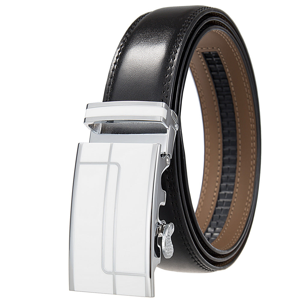 Ceinture homme Concorde 95 noire en cuir avec boucle rectangulaire argentée à motifs linéaires