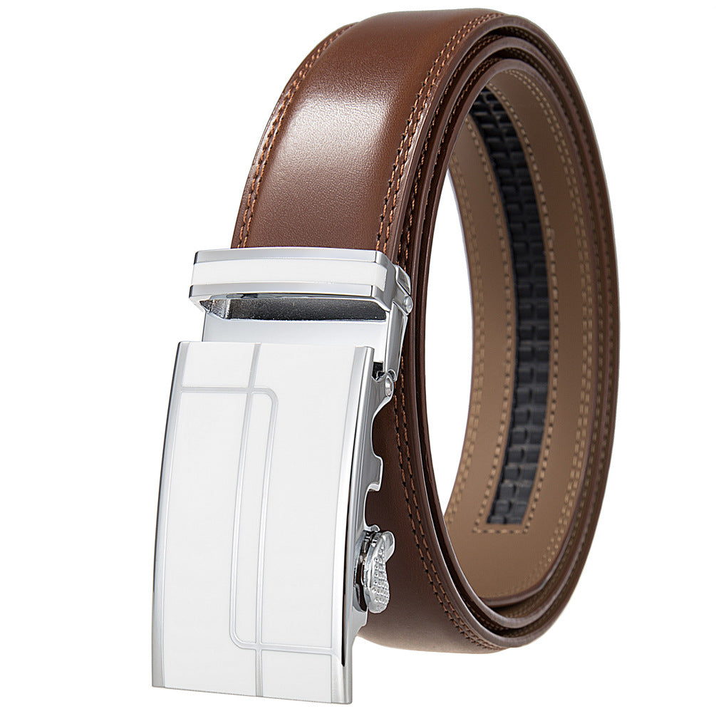 Ceinture homme Concorde 95 en cuir marron avec boucle automatique argentée décorée de motifs linéaires.