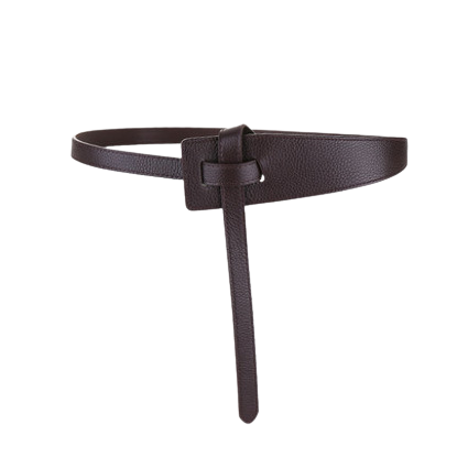 Ceinture femme Coralie en cuir marron foncé, grainé, sans boucle, nouée, format lanière large.