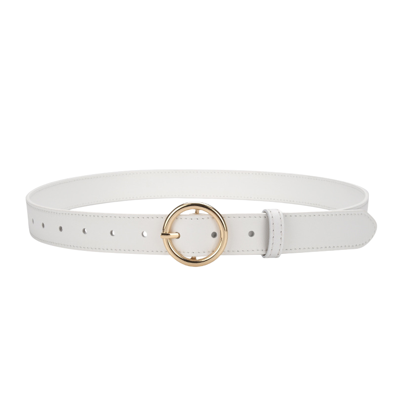 Ceinture femme Cristal blanche en cuir lisse avec boucle dorée ronde et lanière ajustable