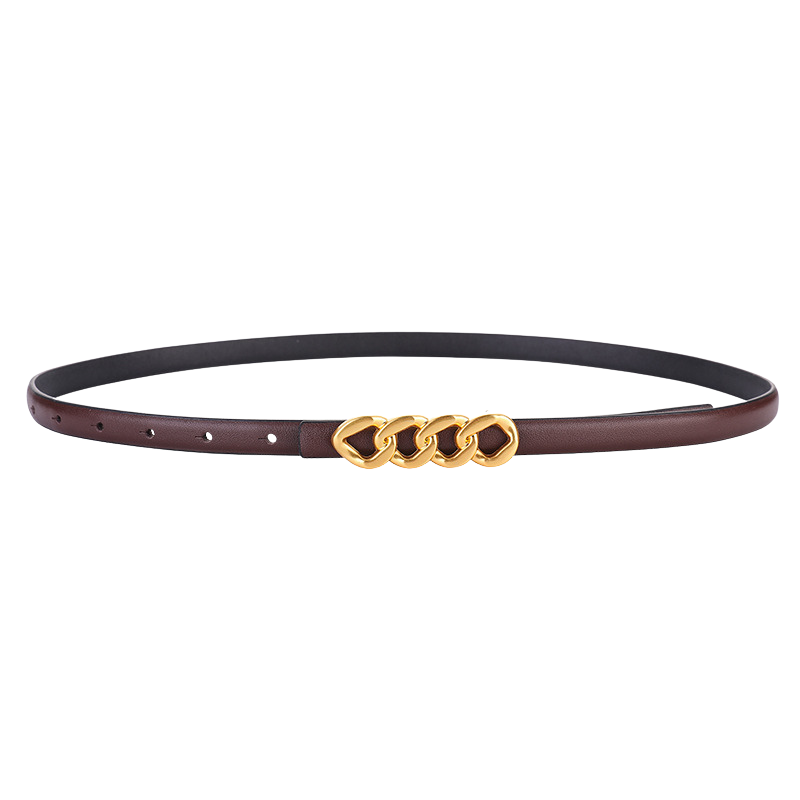 Ceinture fine marron Delia en cuir avec boucle dorée à maillons