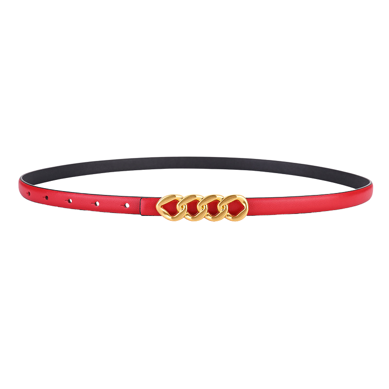 Ceinture femme Delia rouge en cuir avec boucle dorée à trois maillons en chaîne