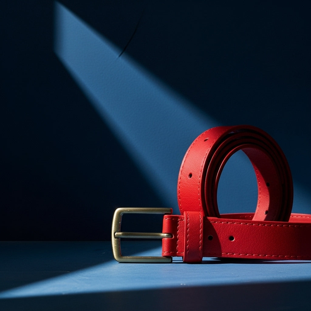 Ceinture Désir rouge en cuir de vachette avec boucle ardillon dorée antique #fullwidth