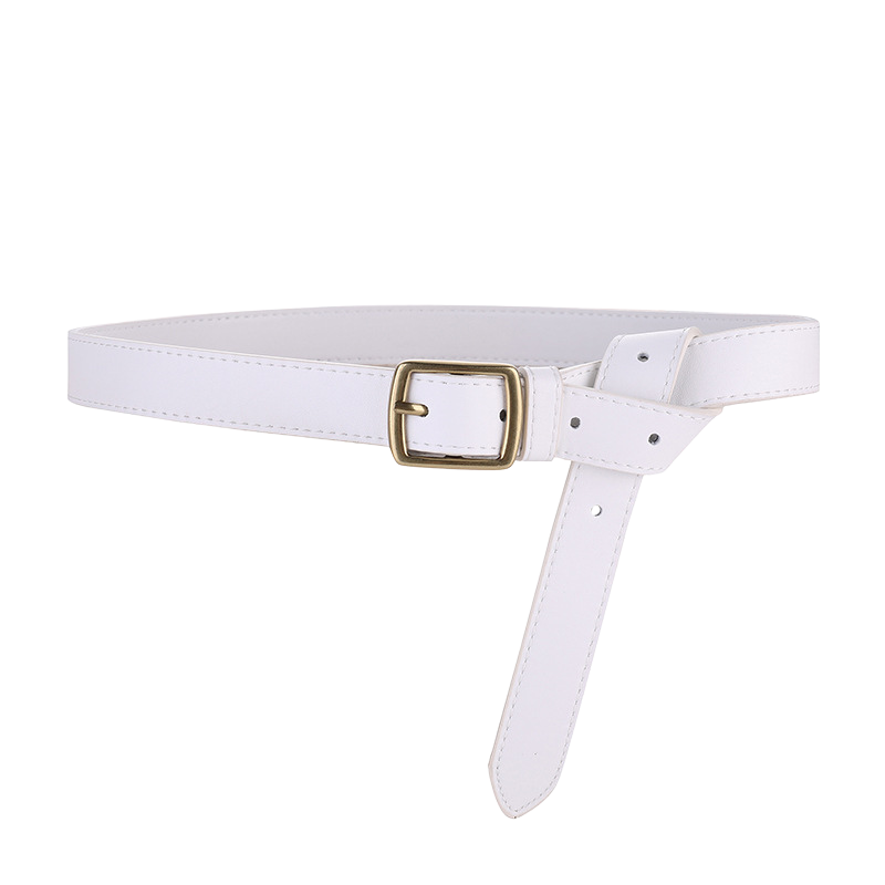 Ceinture femme Désir blanche en cuir avec boucle ardillon rectangulaire dorée antique.