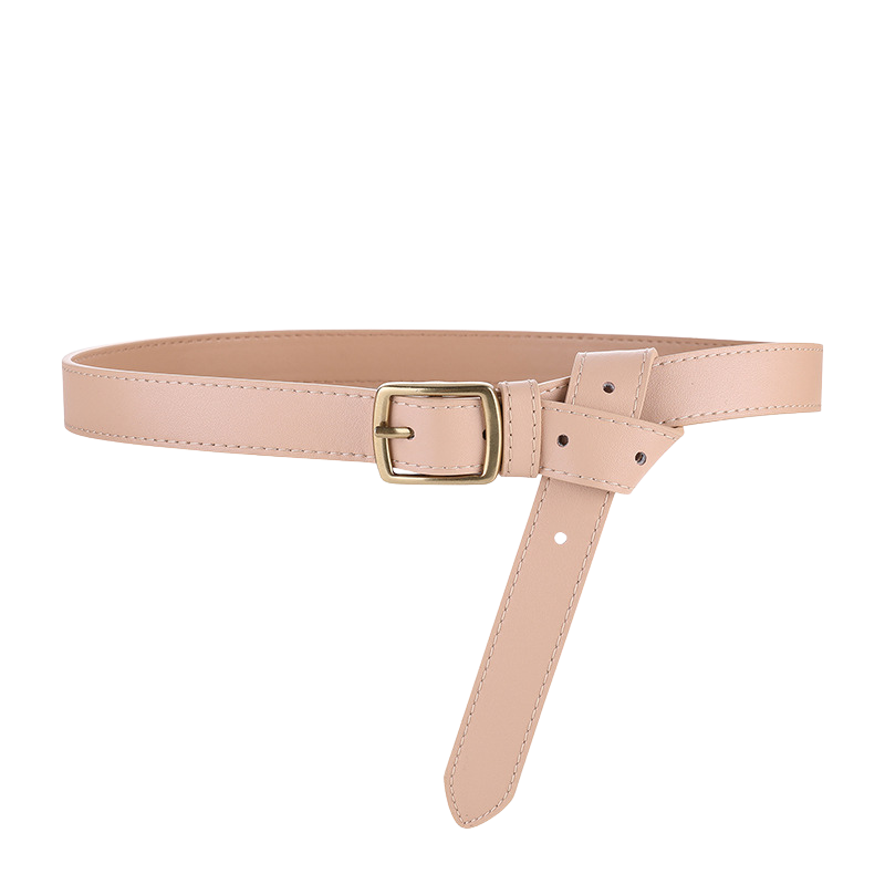 Ceinture femme Désir en cuir beige avec boucle ardillon rectangulaire dorée vieillie et lanière ajustable.