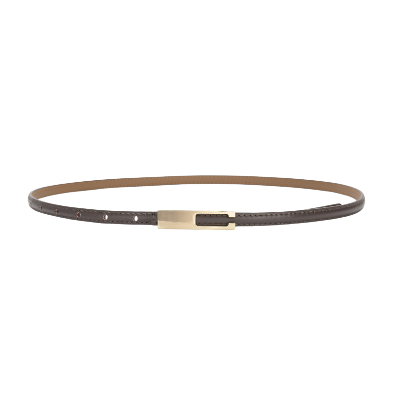 Ceinture fine en cuir gris clair pour femme, modèle Désirée, avec boucle dorée rectangulaire et fermoir invisible.