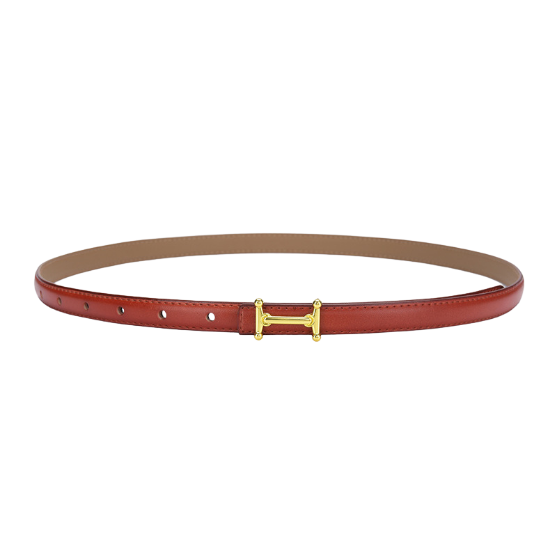 Ceinture fine en cuir rouge pour femme, modèle Diamantine, avec boucle dorée en forme de H