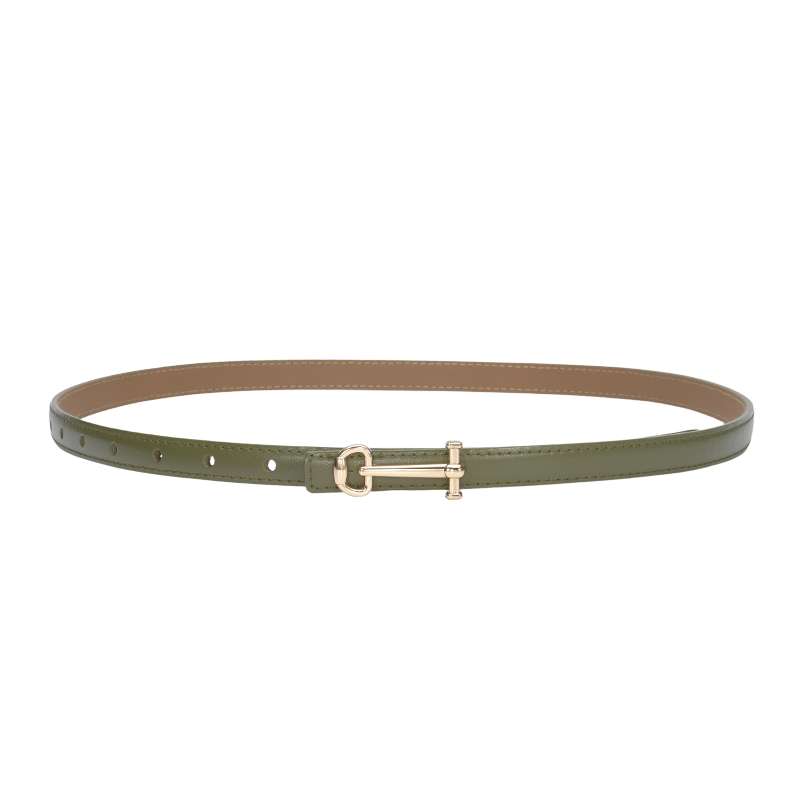 Ceinture fine Diane en cuir vert avec boucle dorée en forme de clé et fermeture crochet