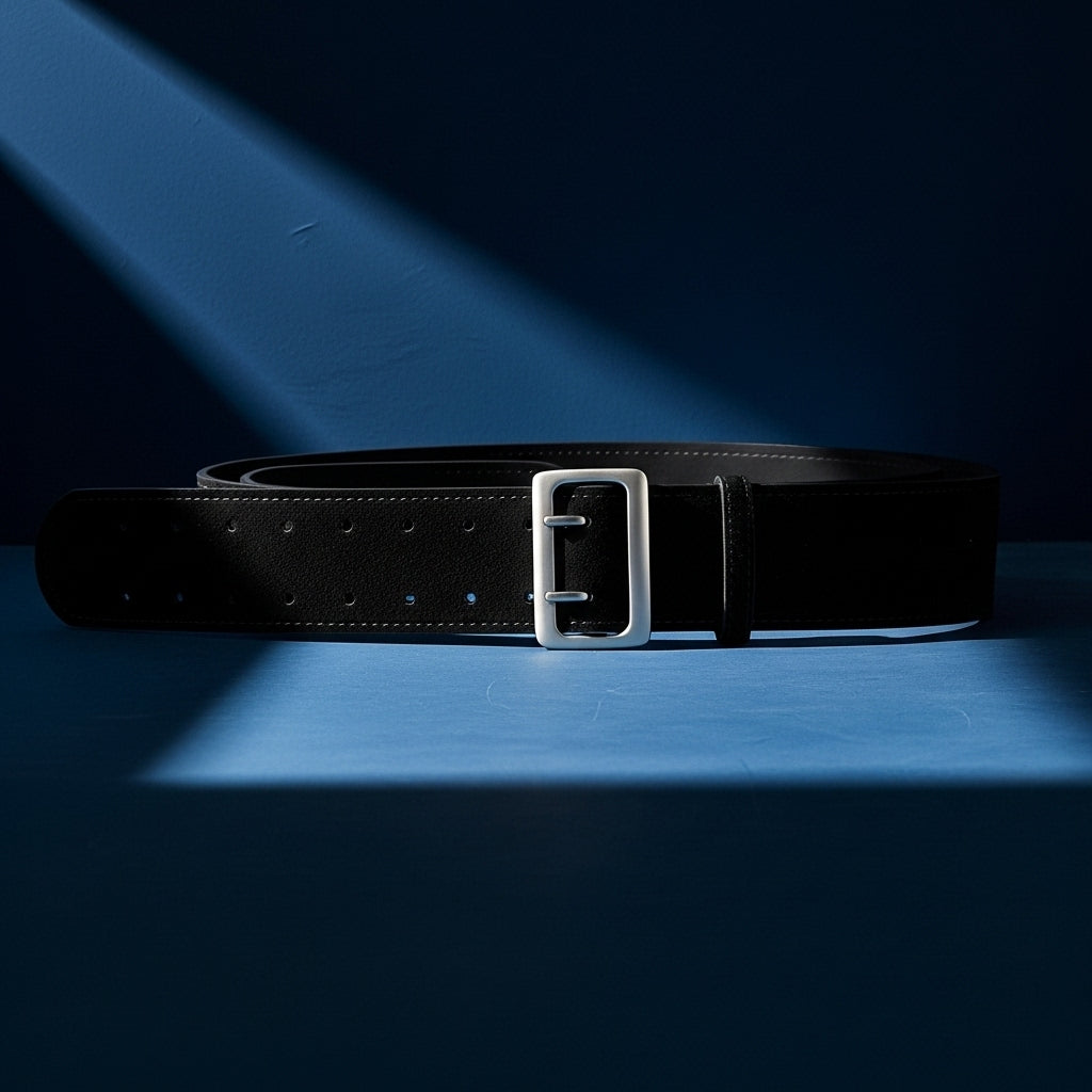 Ceinture large noire Doriane en cuir de vachette refendu effet suédé, avec une boucle rectangulaire argentée mate et un design corset vintage. #fullwidth