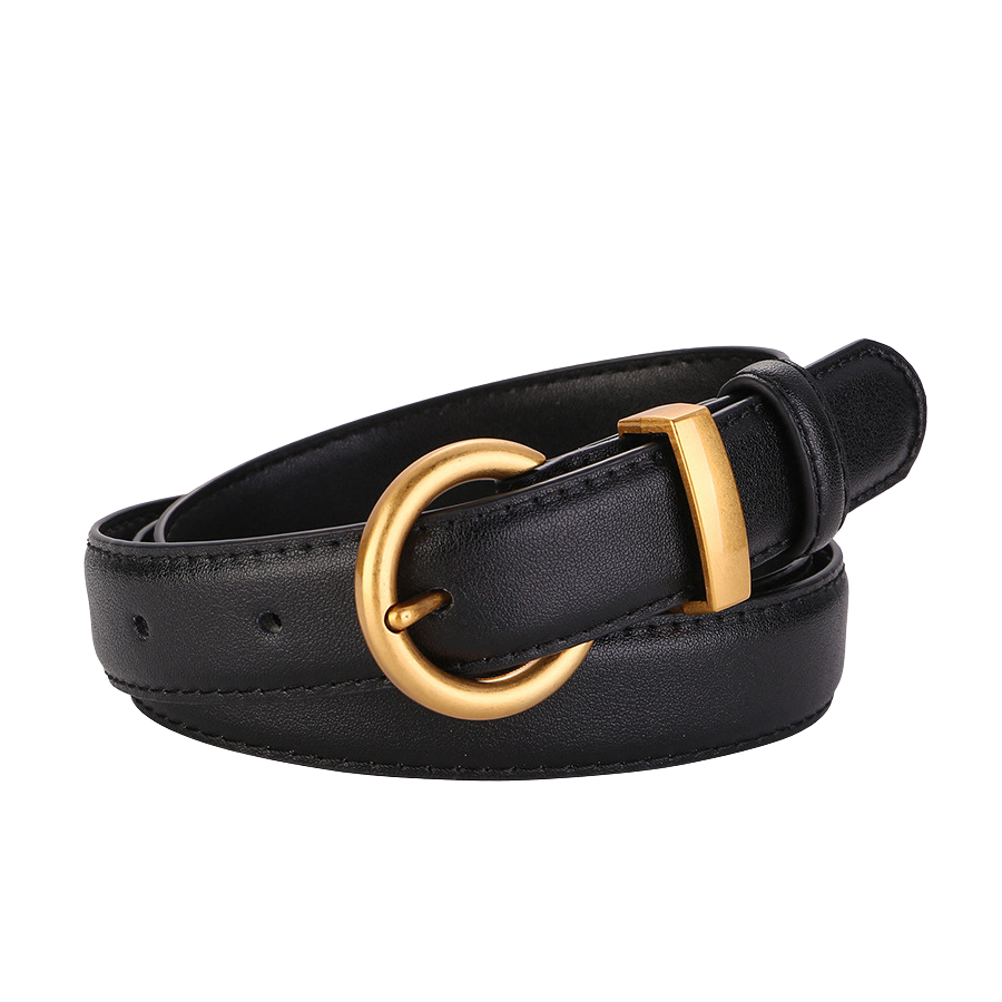 Ceinture femme Douceâtre noire en cuir avec boucle ardillon dorée arrondie