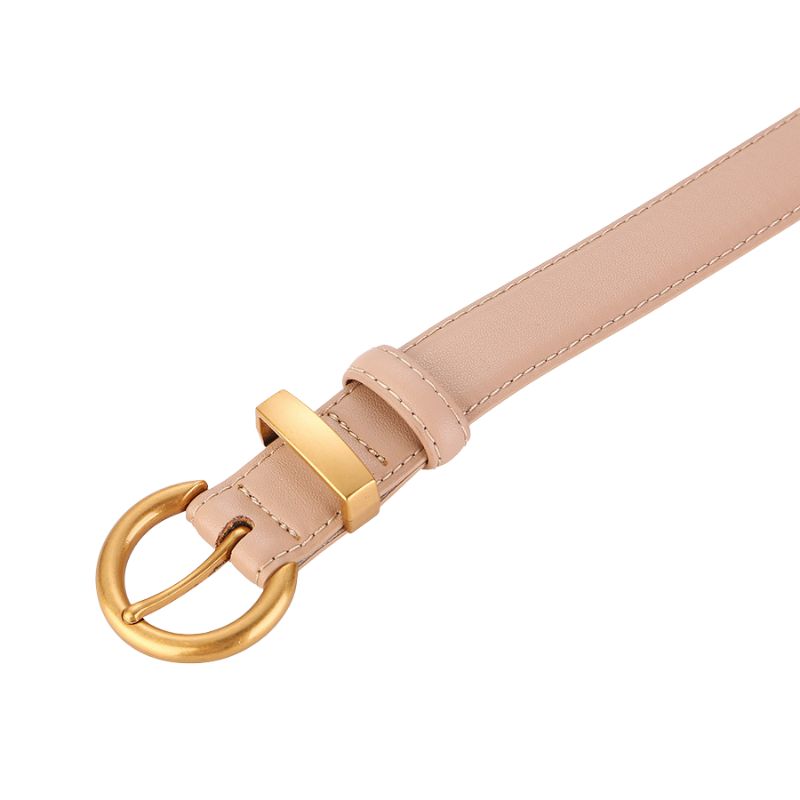 Ceinture femme Douceâtre en cuir beige avec boucle ardillon dorée et passant rectangulaire