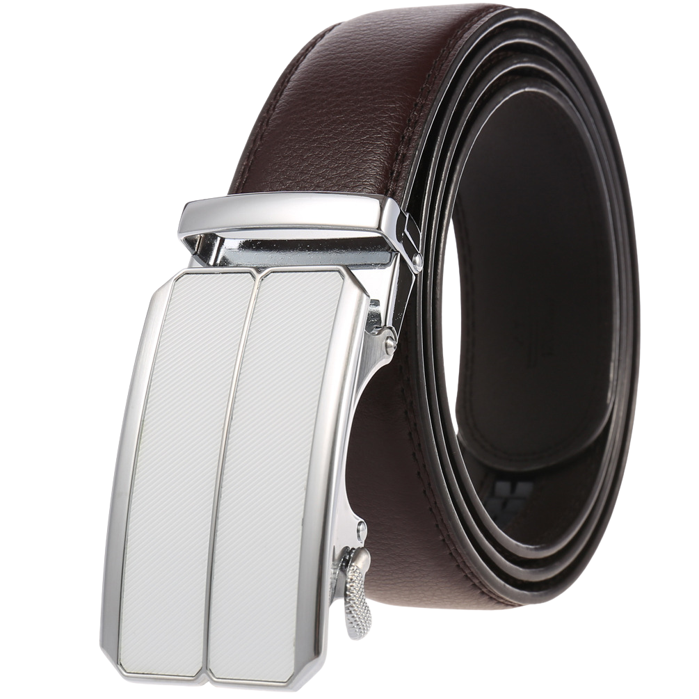 Ceinture homme Éloi 1 marron avec boucle automatique argentée et design texturé