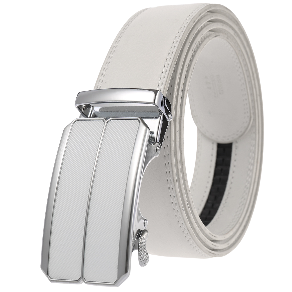 Ceinture homme Éloi 1 en cuir blanc avec boucle automatique argentée rectangulaire et lanière texturée