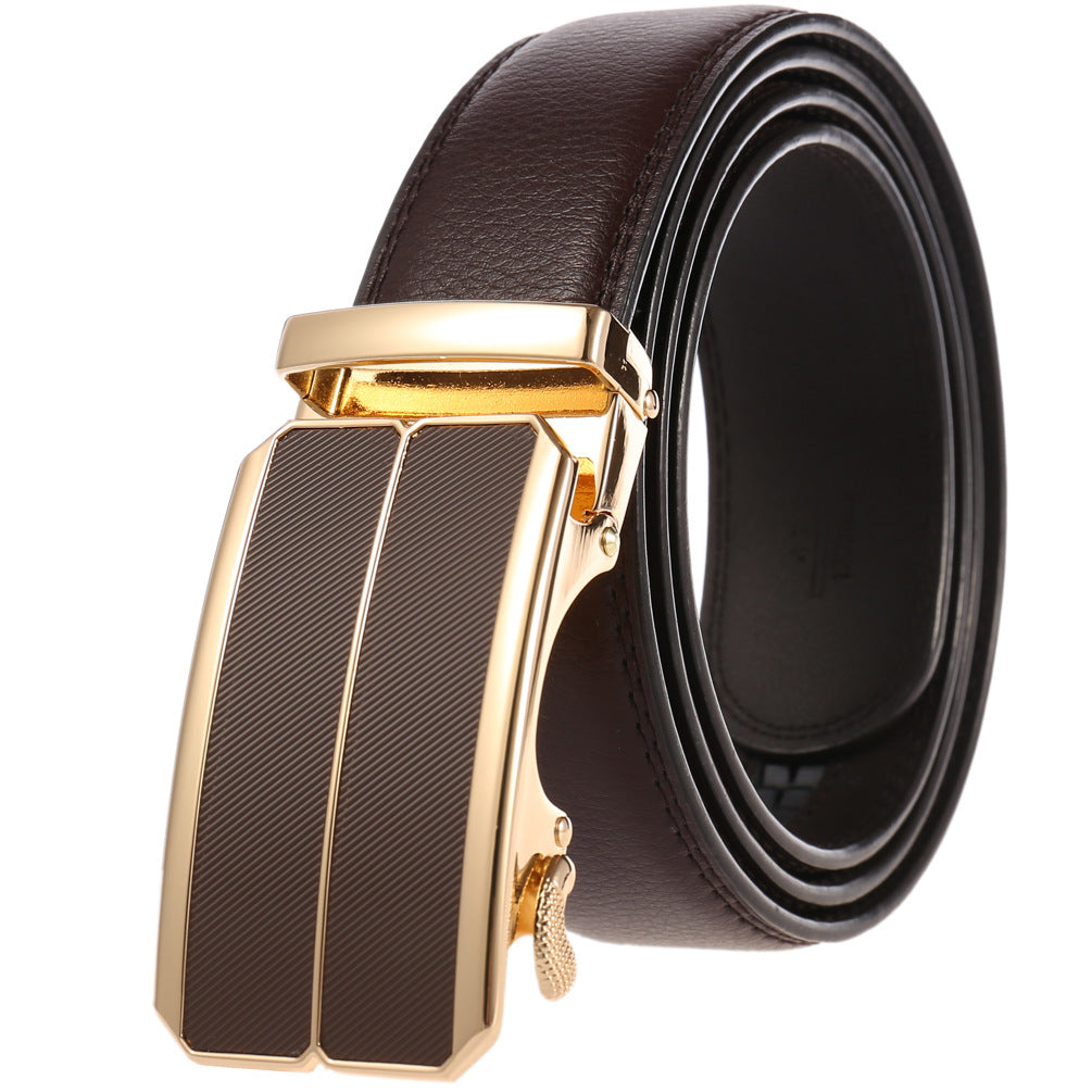 Ceinture pour homme Éloi 20 en cuir de vachette refendu marron avec boucle automatique dorée et insert marron texturé