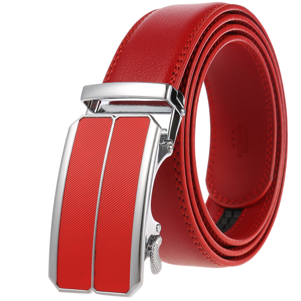 Ceinture Éloi 20 pour homme en cuir de vachette rouge avec boucle automatique argentée et détails texturés rouges