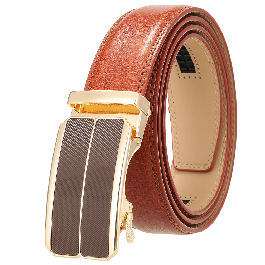Ceinture pour homme Éloi 60 en cuir marron avec boucle automatique dorée et détails texturés