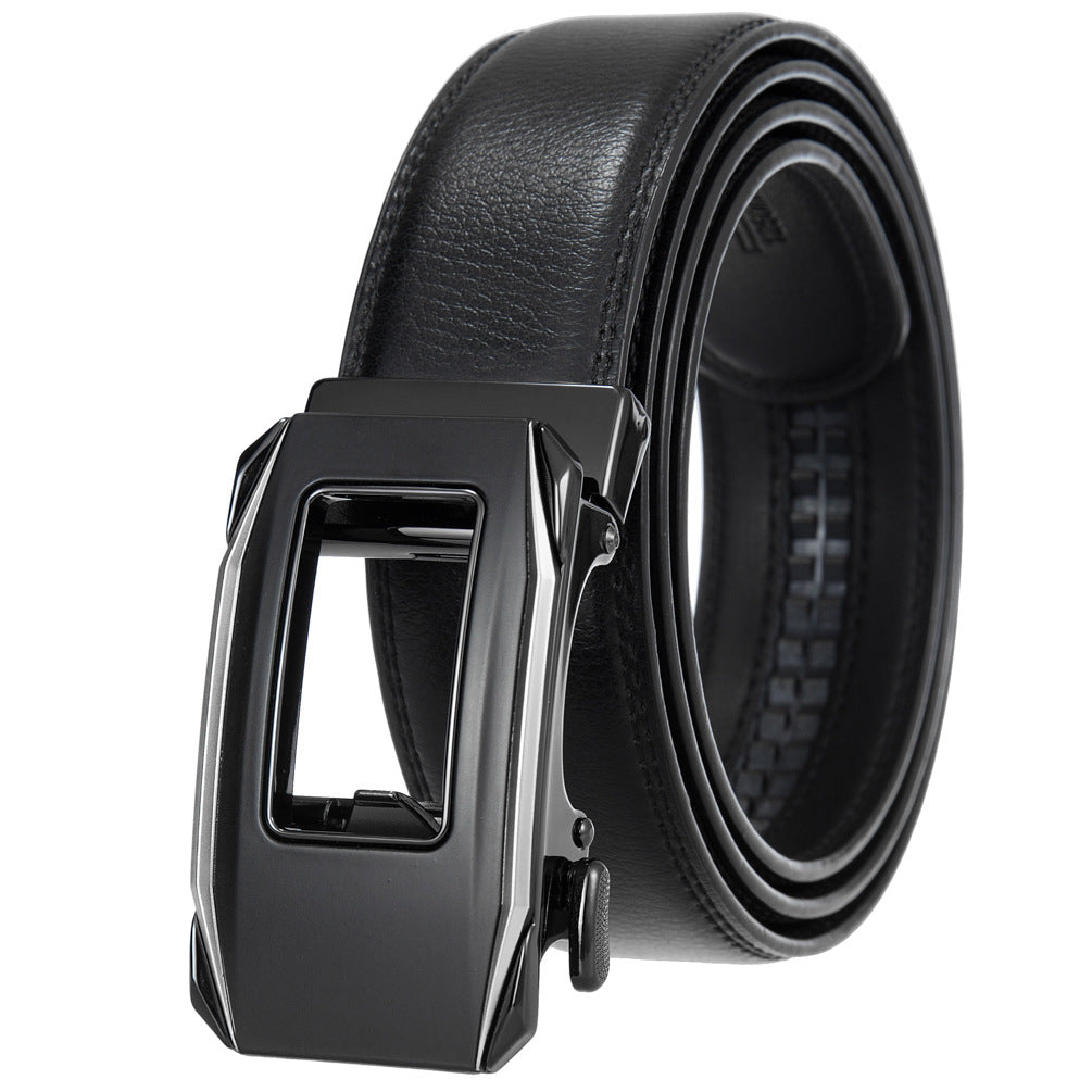 Ceinture Éloi Zen 20 pour homme en cuir noir avec boucle automatique rectangulaire ajourée en alliage noir.