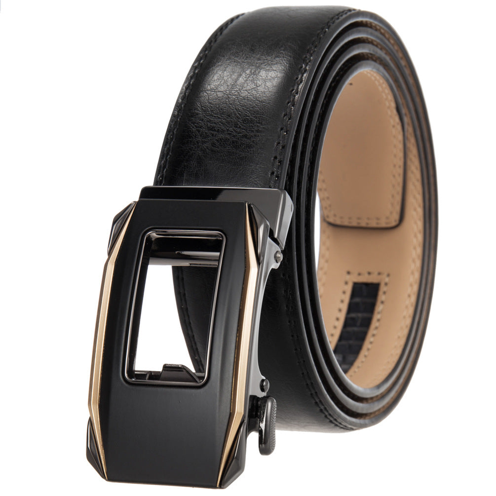 Ceinture Éloi Zen 60 pour homme en cuir noir avec boucle automatique rectangulaire noire et dorée