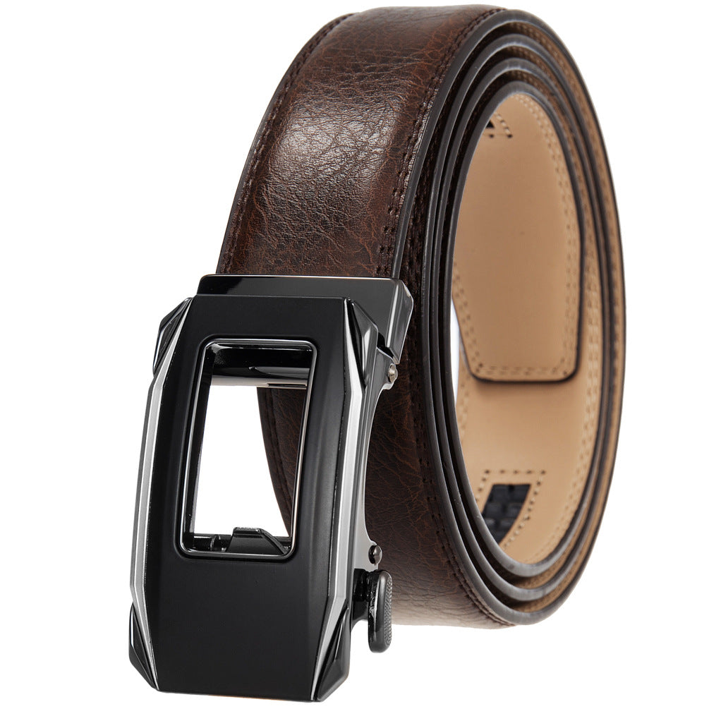 Ceinture Éloi Zen 60 pour homme en cuir marron avec boucle automatique rectangulaire noire et argentée
