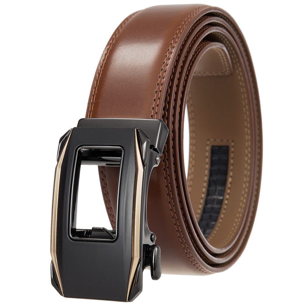 Ceinture Éloi Zen 95 marron avec boucle automatique rectangulaire noire et dorée pour homme