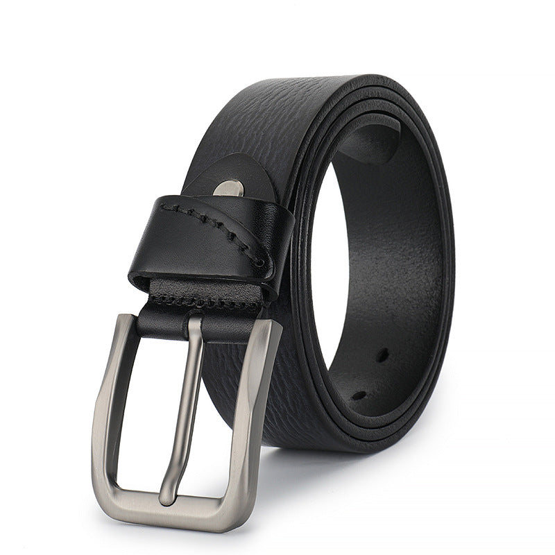 Ceinture homme Émile Bleu 1 en cuir de vachette noir avec boucle ardillon rectangulaire argentée et lanière texturée #fullwidth