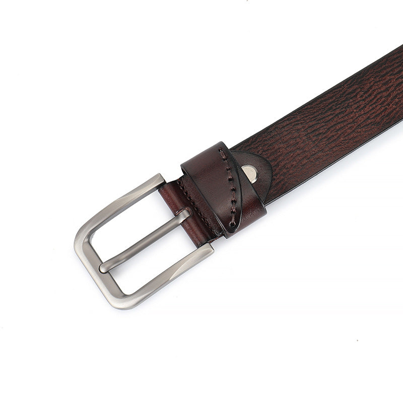 Ceinture homme Émile Bleu 1 en cuir de vachette marron avec boucle ardillon argentée
