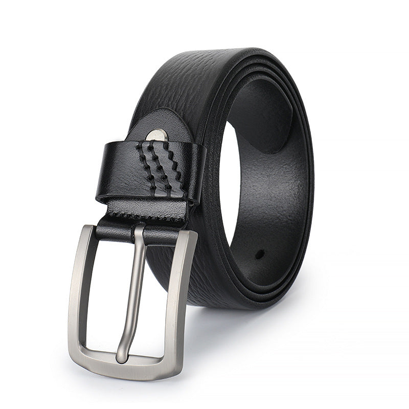 Ceinture homme Émile Bleu 3 en cuir de vachette noir texturé avec boucle ardillon rectangulaire argentée. #fullwidth