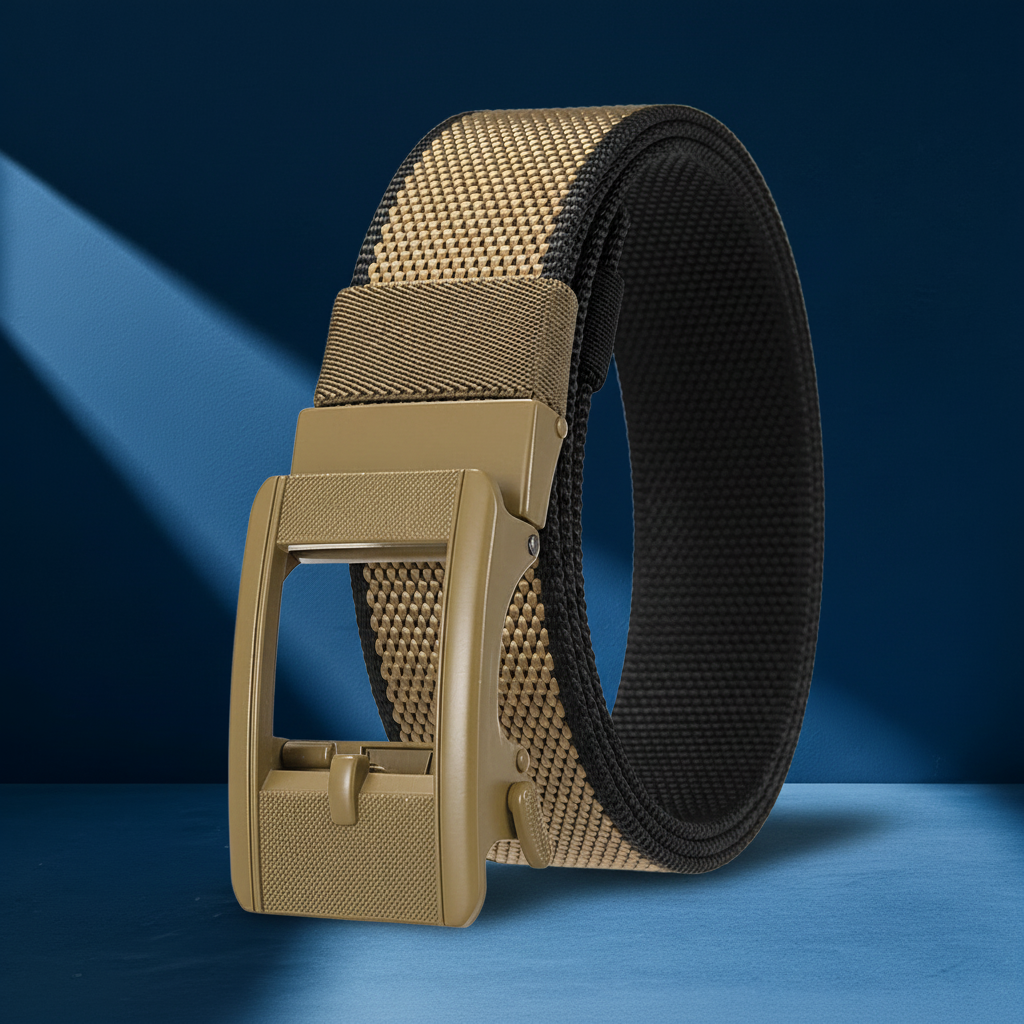 Ceinture Émile pour homme en tissu tressé réversible avec boucle automatique rectangulaire de couleur beige et noire #fullwidth