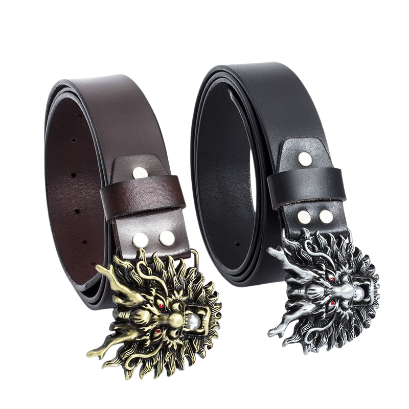 Ceinture Épine Noire 1 pour homme avec boucle dragon 3D dorée et boucle dragon 3D argentée