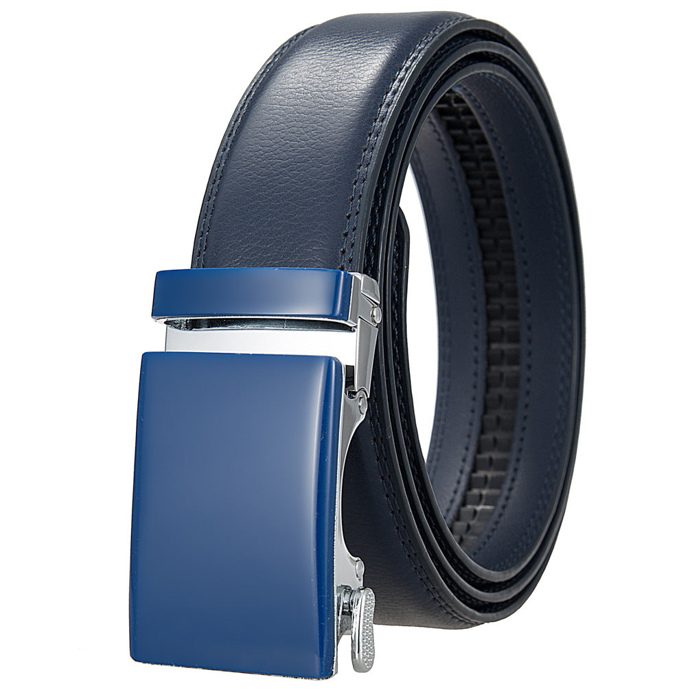 Ceinture Étoile 20 pour homme en cuir bleu marine avec boucle rectangulaire automatique mate et ajustement facile #fullwidth