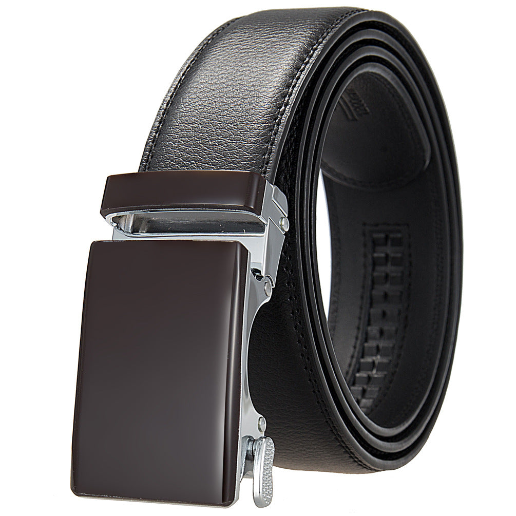 Ceinture Étoile 20 pour homme en cuir noir avec boucle rectangulaire mate marron et détails argentés.